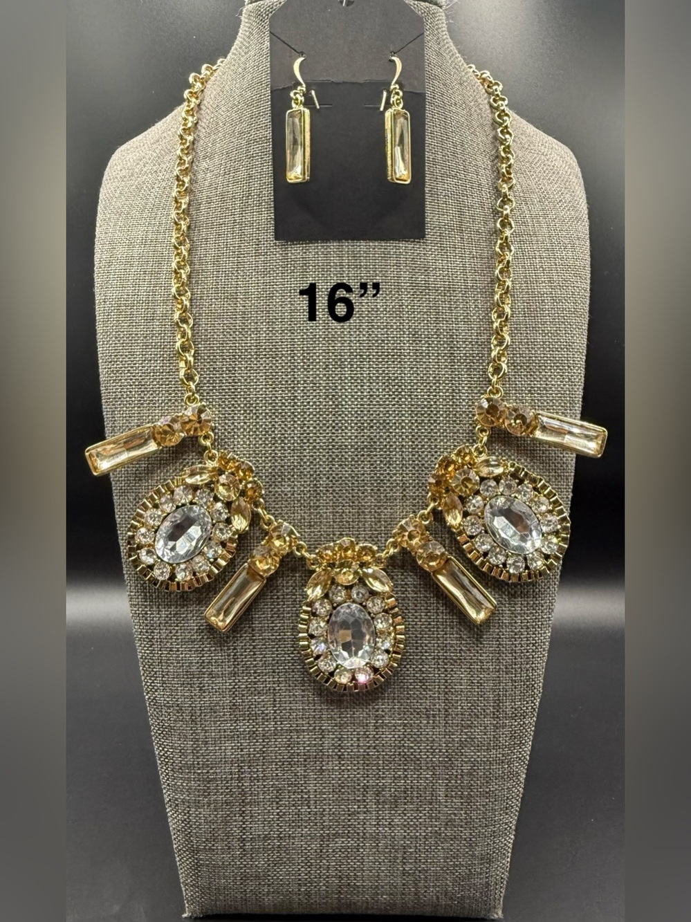 Gold Crystal Statement Necklace and Earrings Set